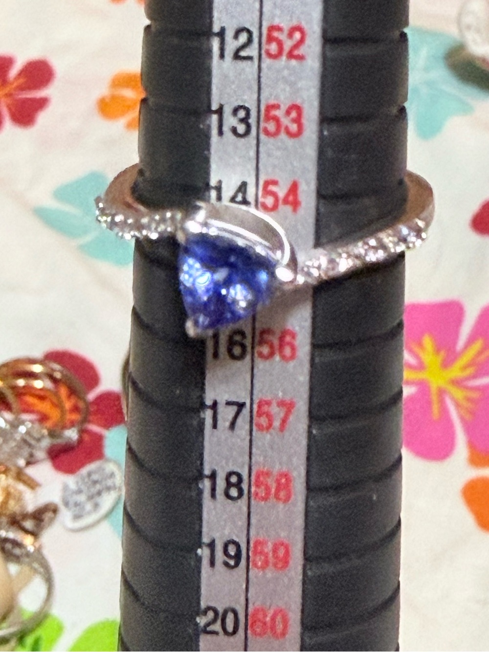 Sterling Silver Heart Sapphire Ring with Pavé Band - Blue size 7